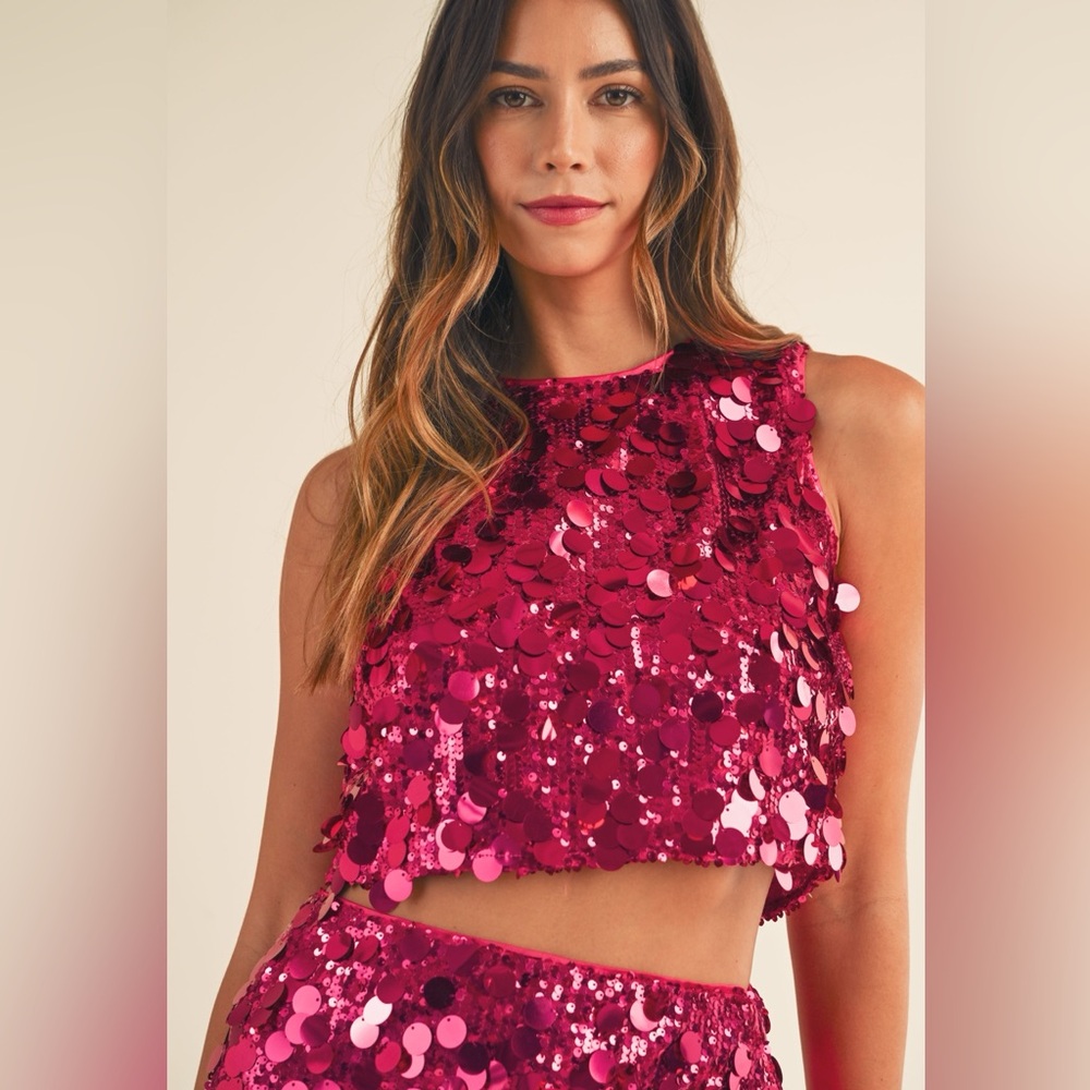 Sequin Crop Top - Hot Pink